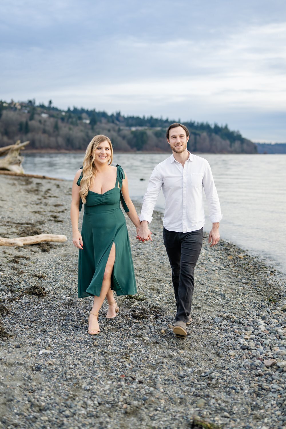 romantic couple beach walk