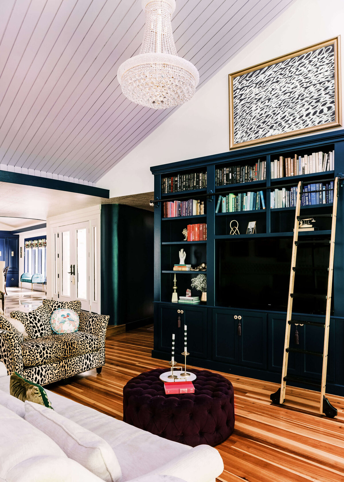 sweet southern home merry maximalism green shelves leopard print living room