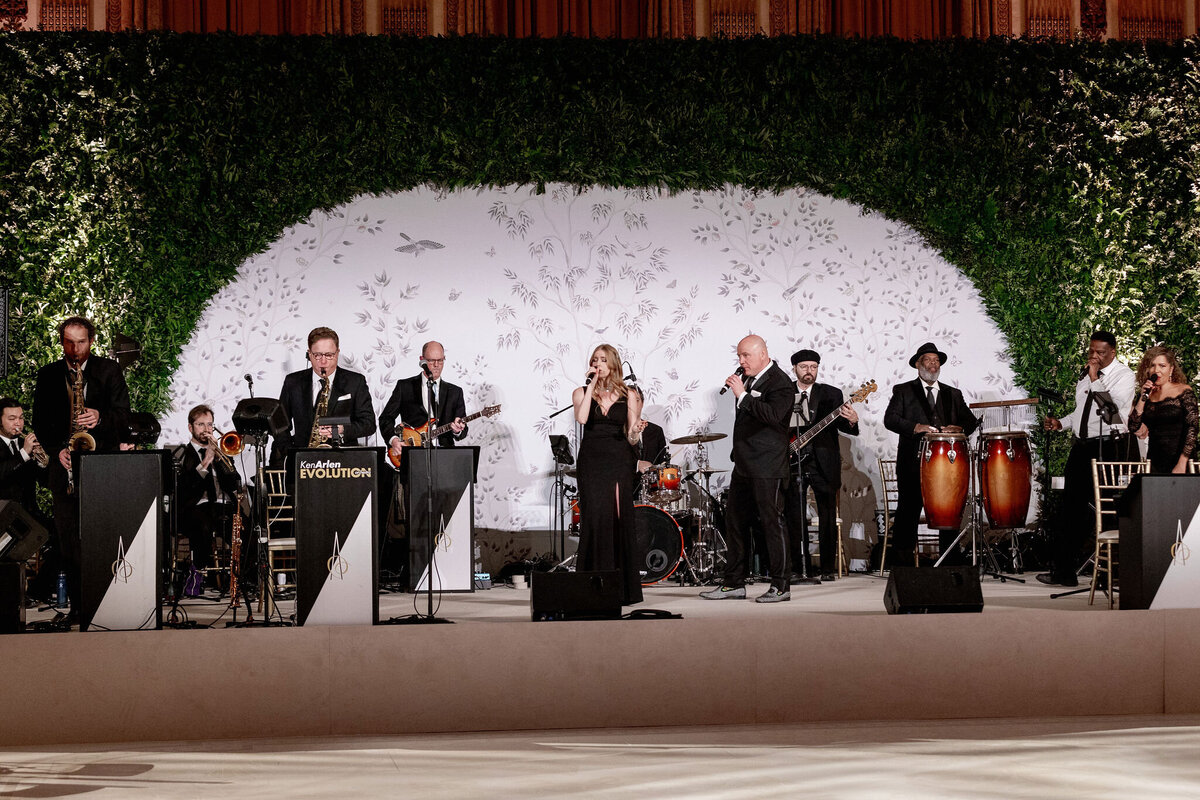 Picture of the band playing at the wedding reception. 