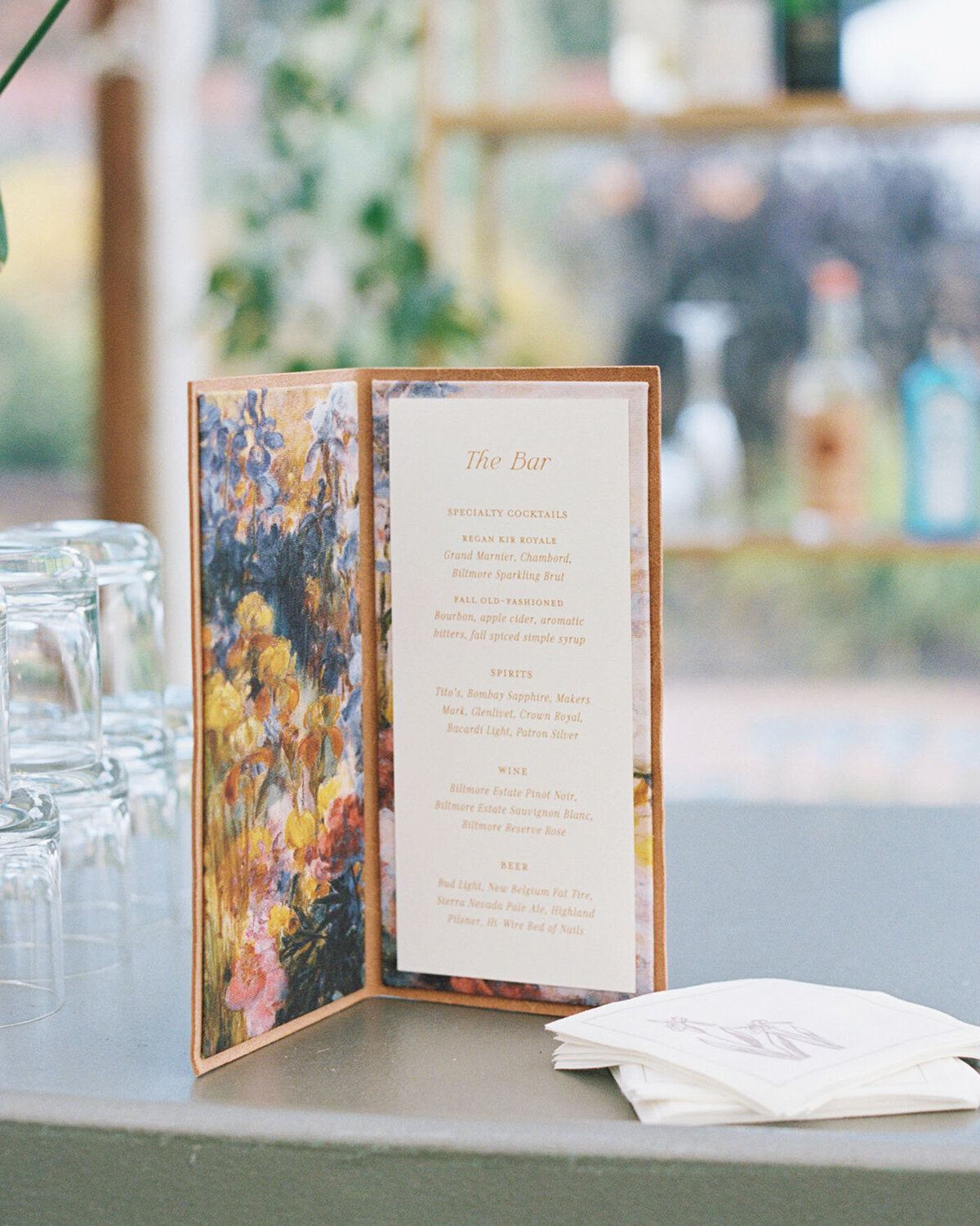 Dominique Alba custom stationery leather bar menus
