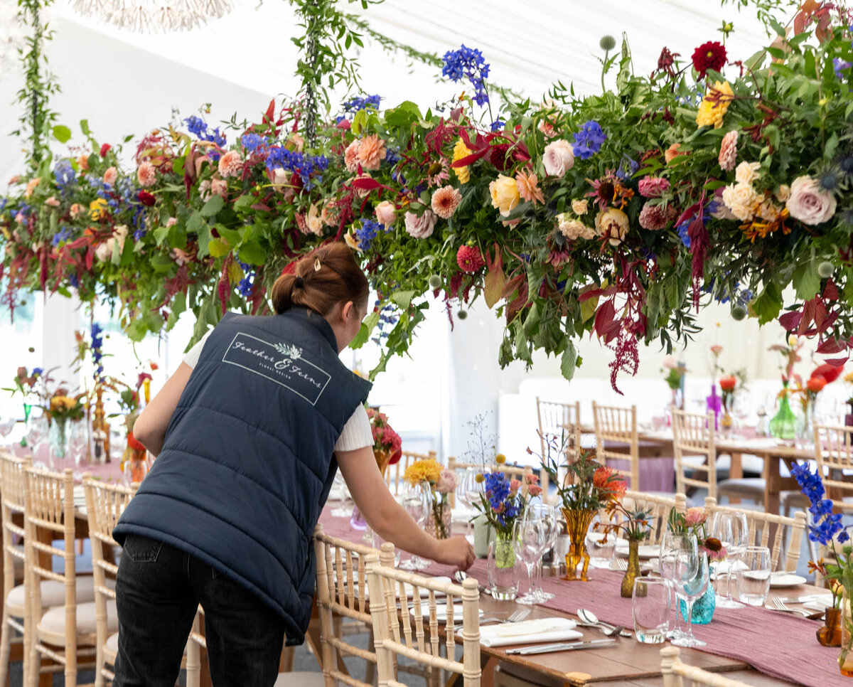 Hanging Flower Installation - Marquee Wedding Cambridgeshire