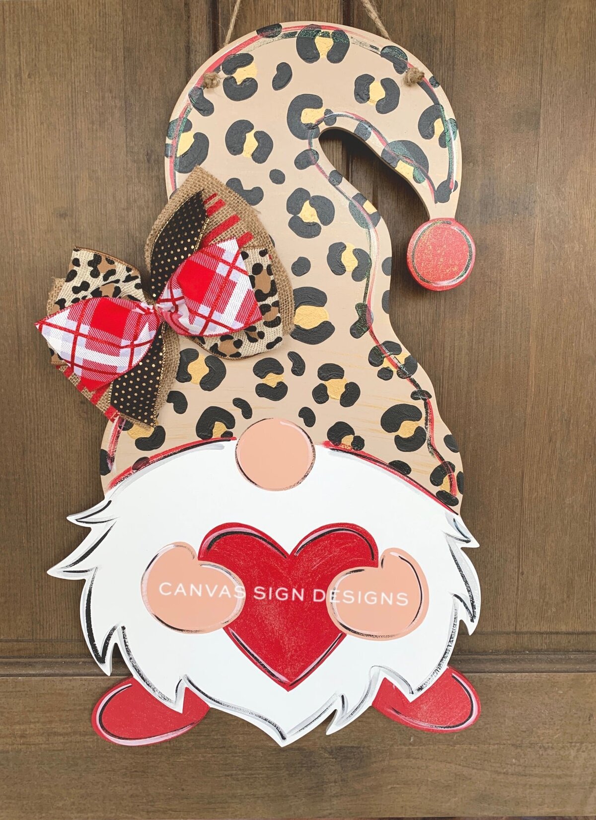 Leopard Love Gnome Wooden Door Hanger