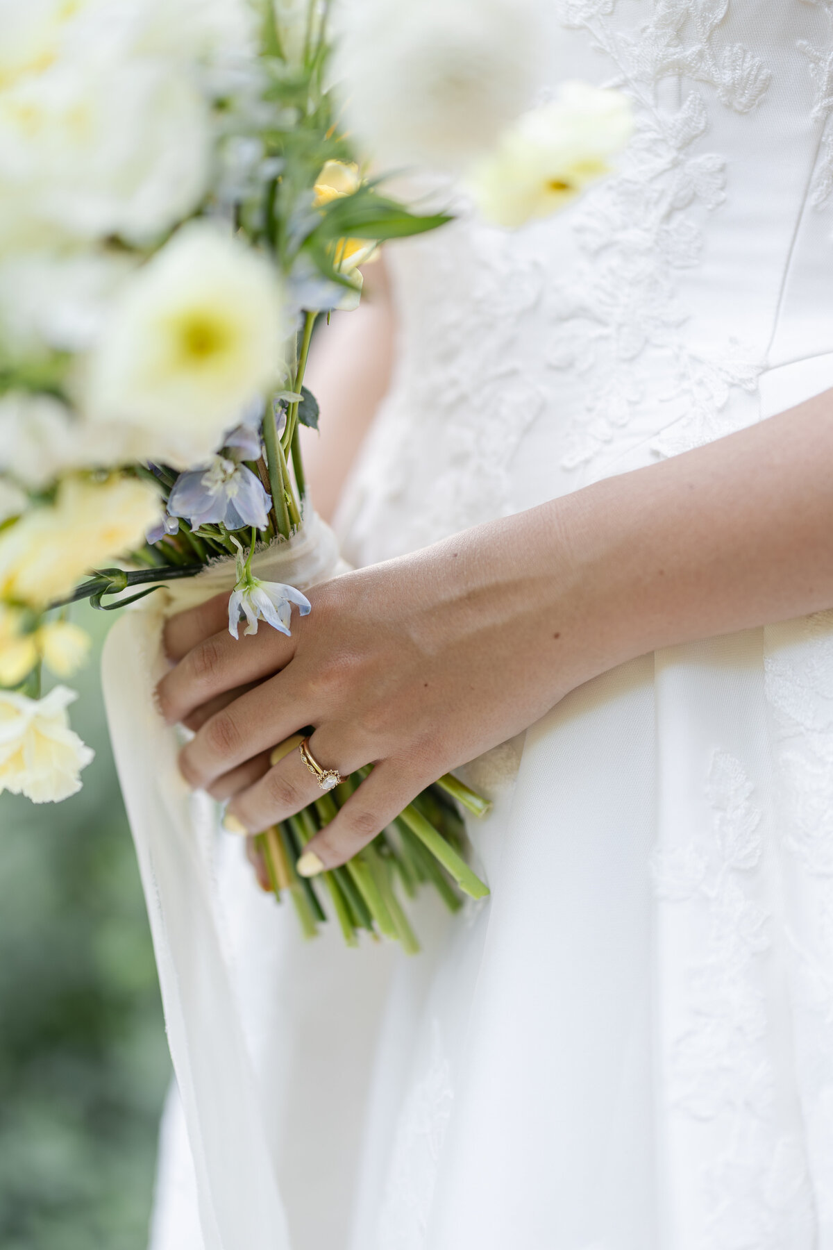 Bridal Bouquet Close-Up – Yellow and White Wedding Flowers in Arkansas