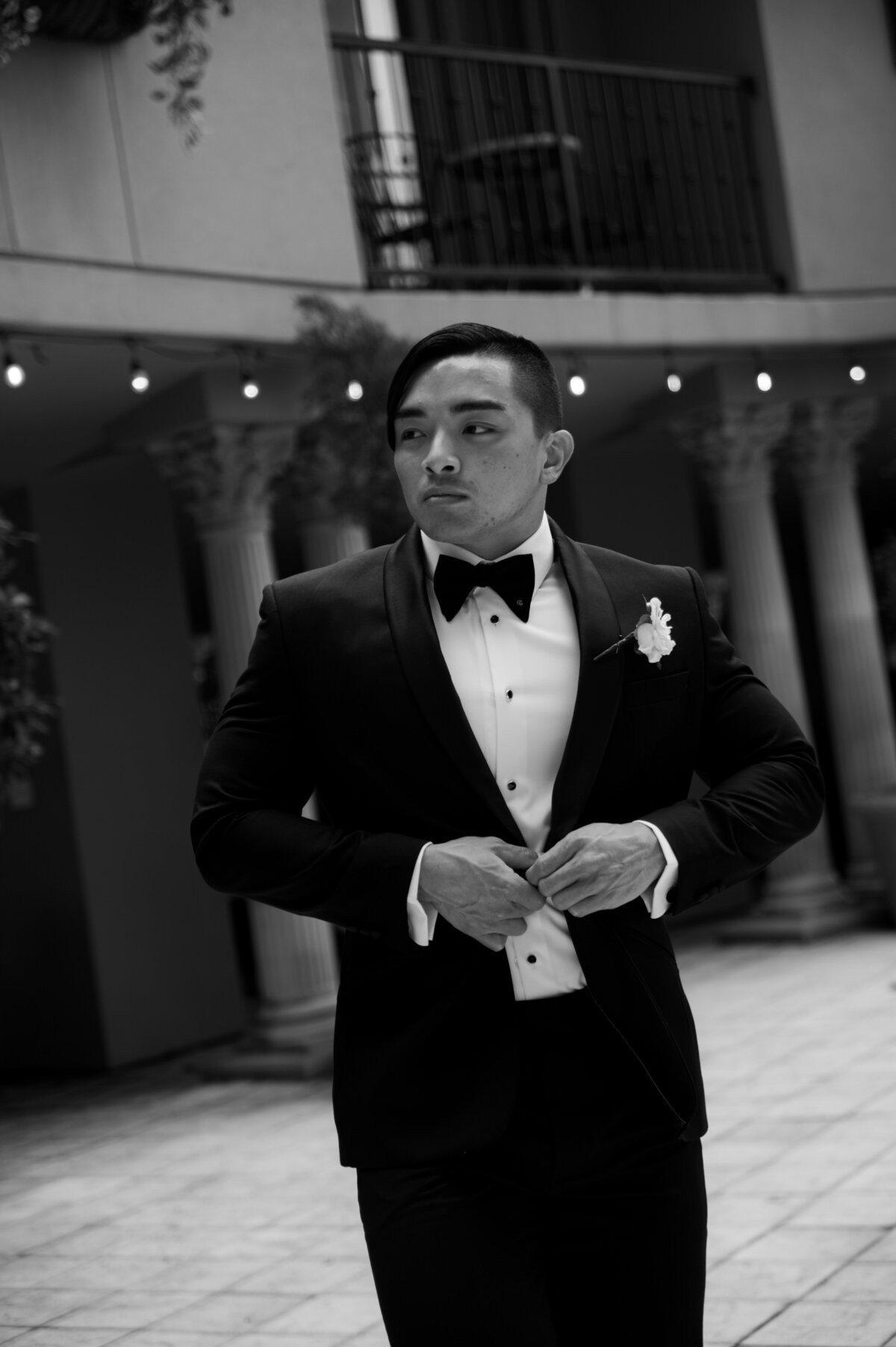 A photo of the groom at the Hotel Zaza wedding in Houston.