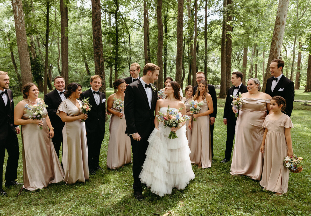 Couple with Wedding Party outside