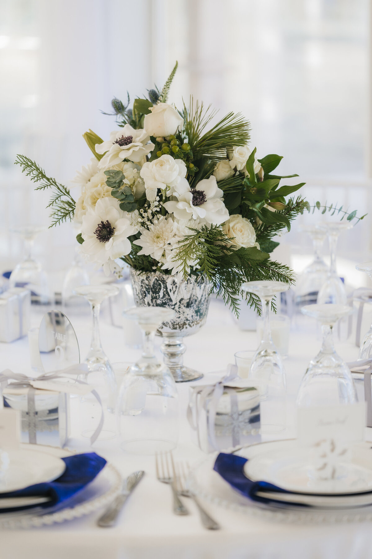 a white flower arrangement for a winter wedding