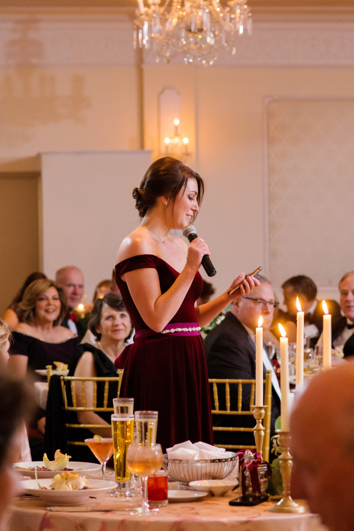 photo of maid of honor giving speech during wedding reception at The Carltun