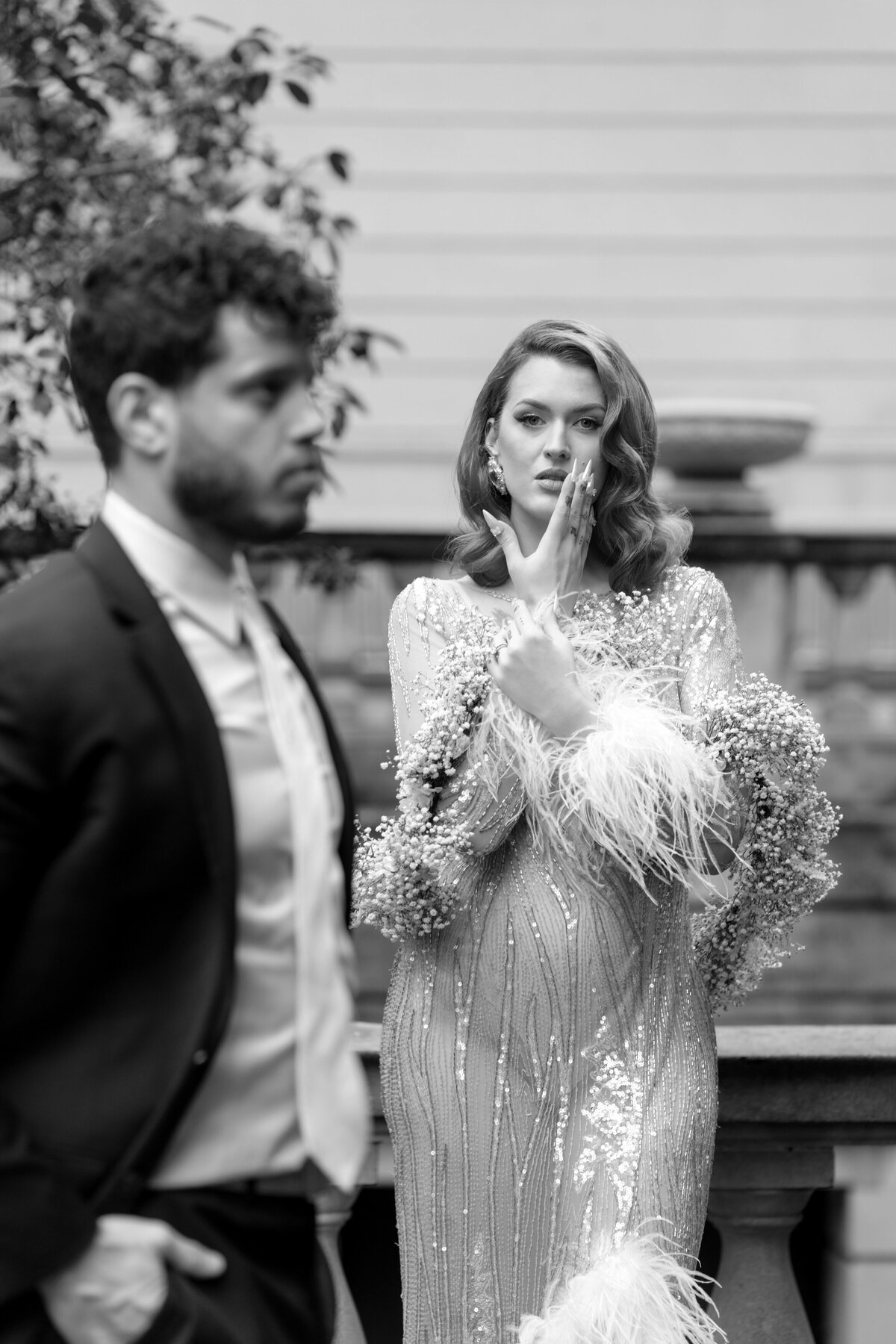 Berlez-Aspen-Avenue-Chicago-Wedding-Photographer-Glam-Atelier-Clair-De-Lune-Vintage-Bob-Mackie-Sheer-Beaded-Gown-Luxury-Engagement-Art-Institute-of-Chicago-South-Garden-16