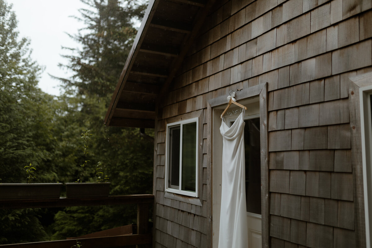 Hanging wedding dress