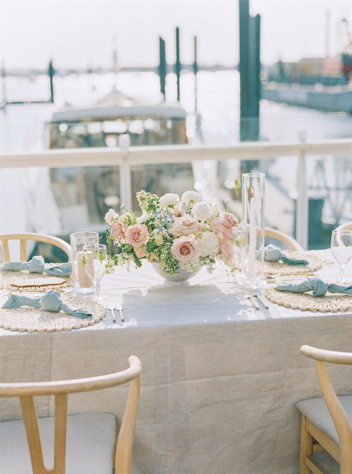 Kate-Murtaugh-Events-wedding-planner-Newport-intimate-outdoor-reception-spring-floral-centerpieces-boat-dock-marina