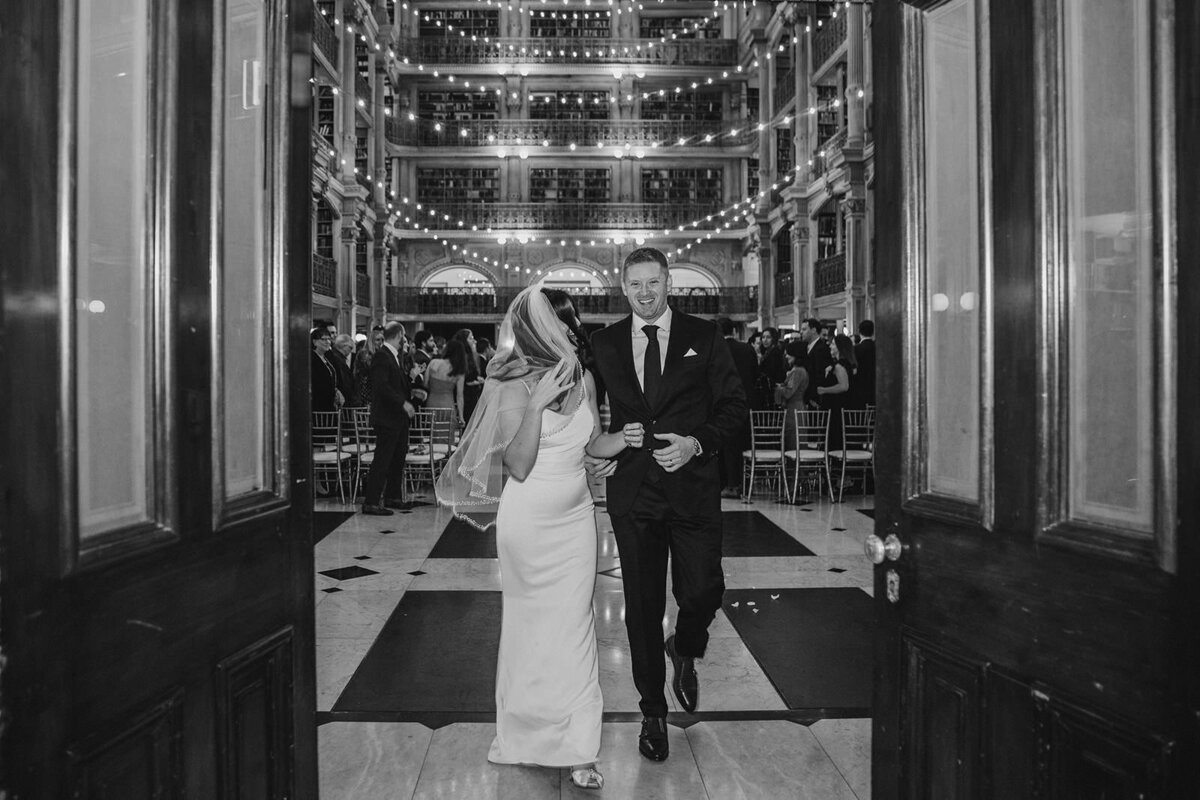 A wedding couple leaving their wedding ceremony 