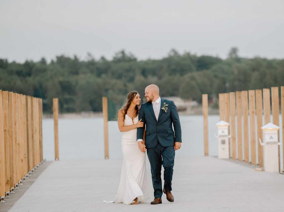 a bride and groom at their wedding on Drummond Island with a Northern Michigan wedding photographer