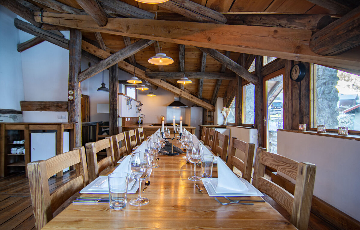 Dining table and kitchen