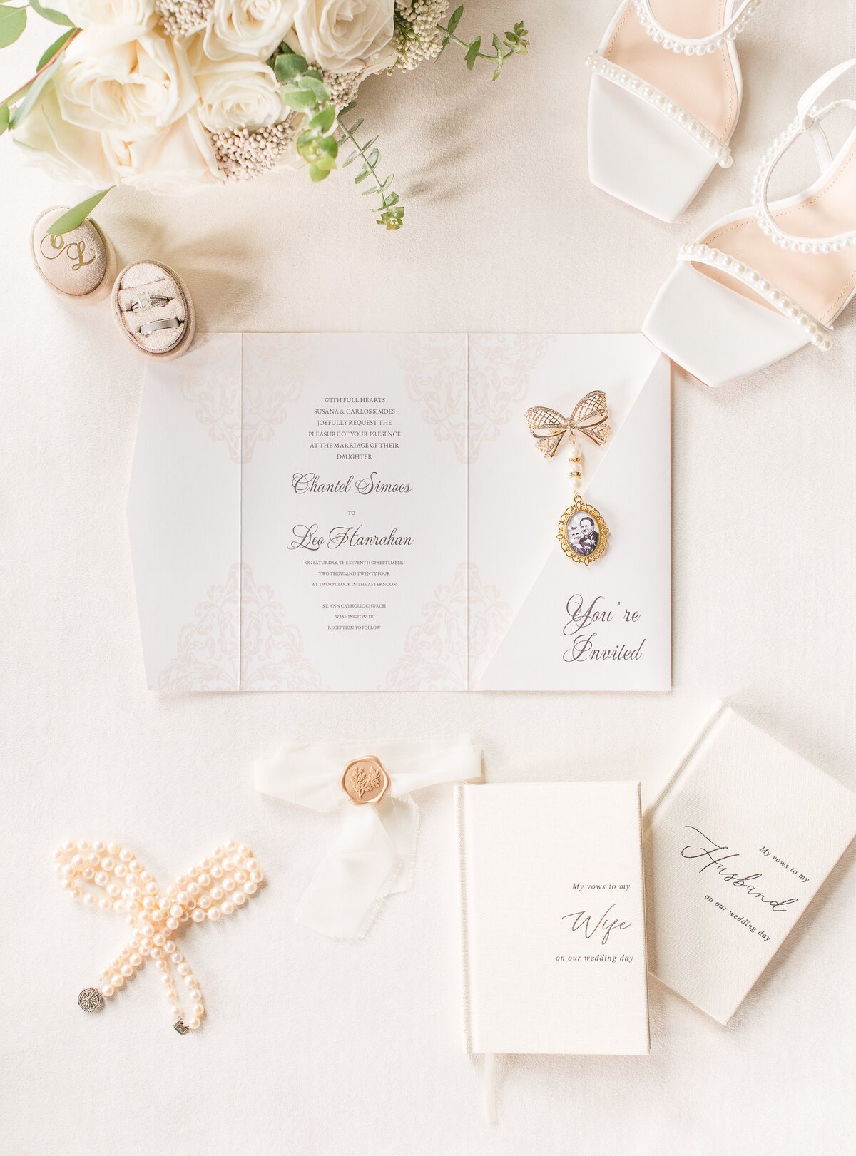 flatlay of wedding day