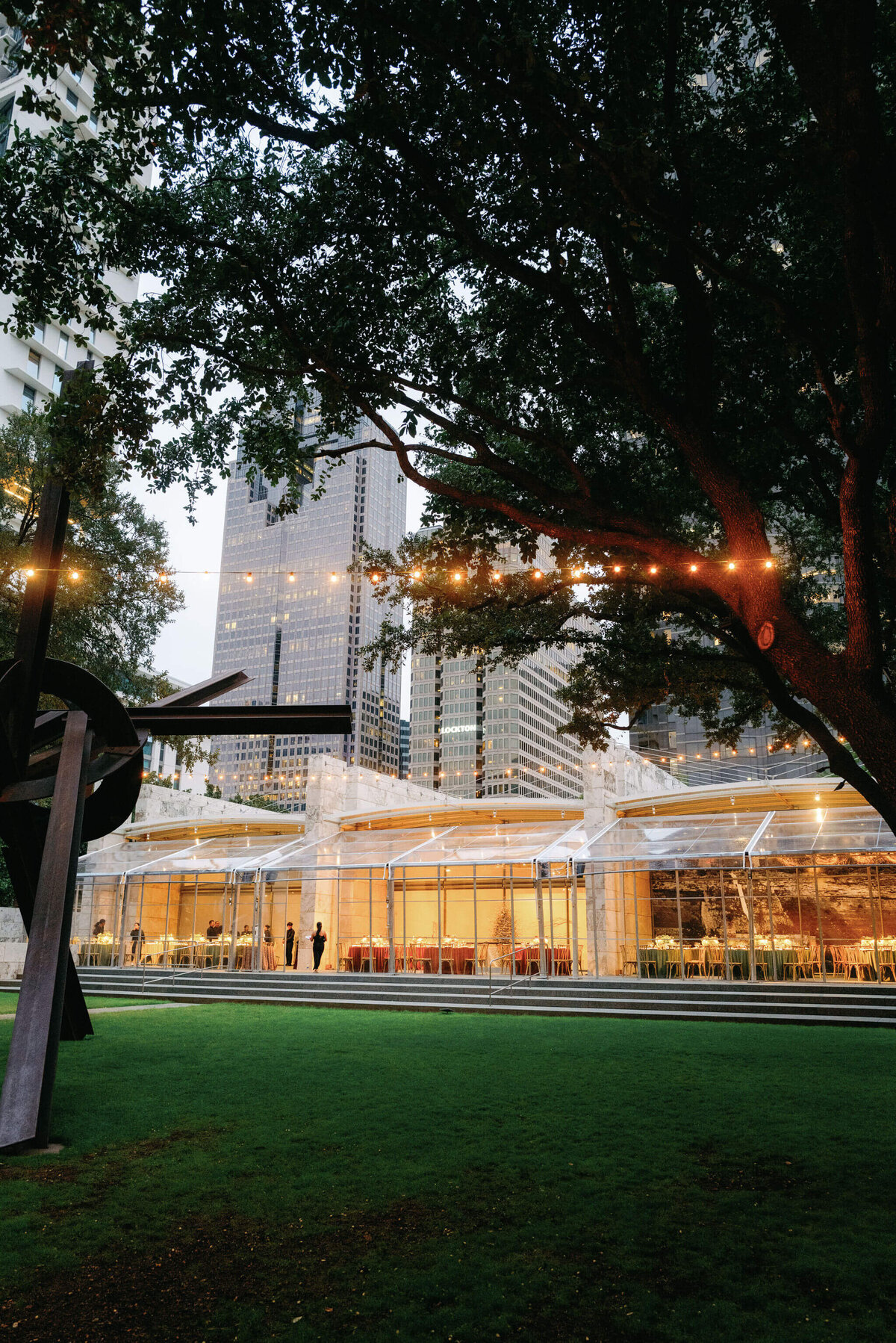Evening wedding ceremony at Nasher Sculpture Garden