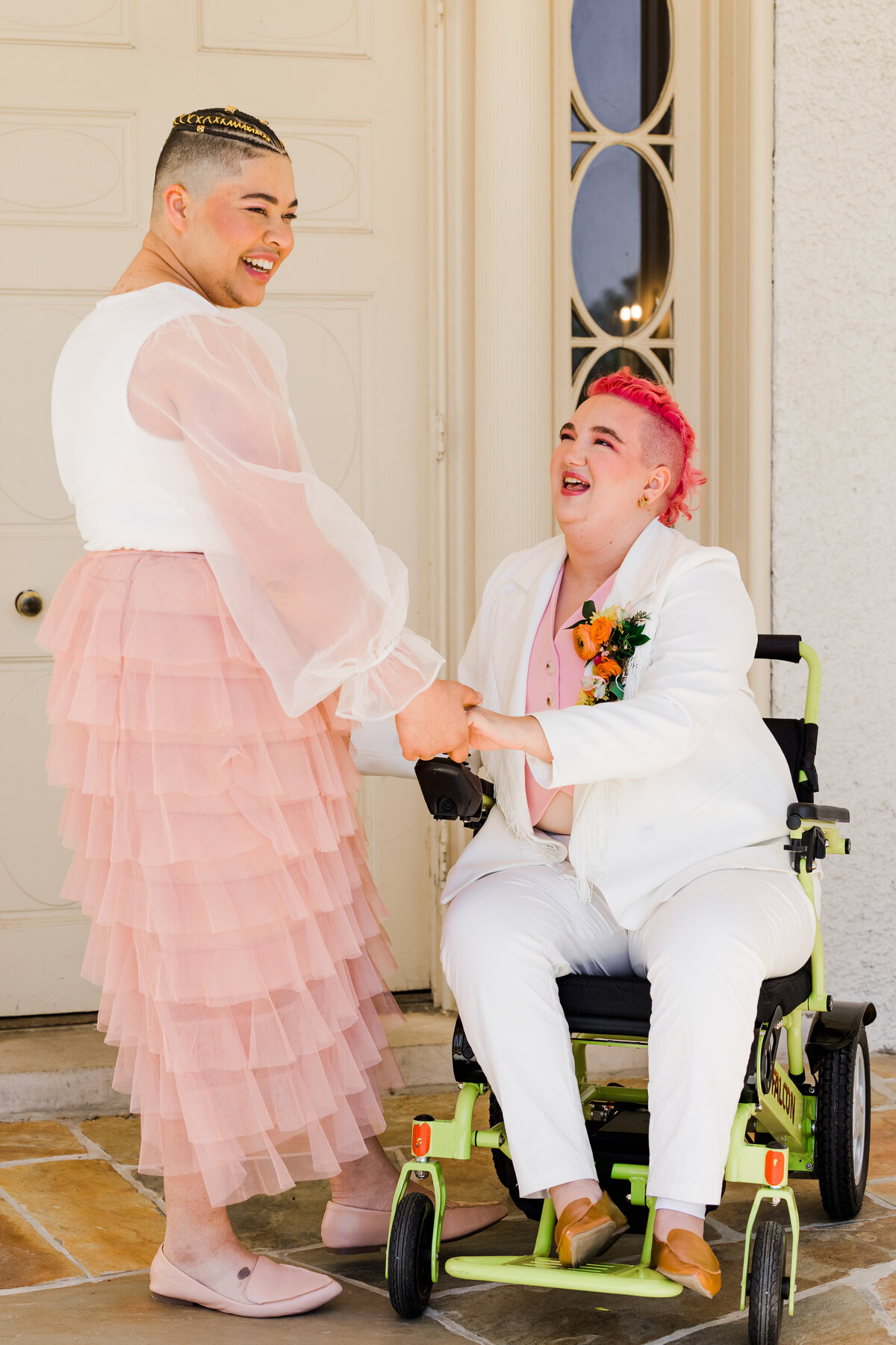 two men at their wedding smiling and holding hands during their elopement in Atlanta Georgia by Atlanta Georgia elopement photographer Amanda Richardson Photography