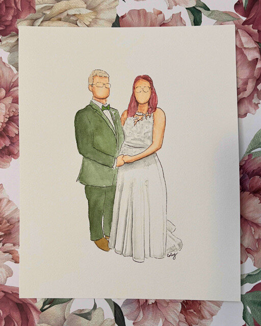 Watercolor Portrait - Wedding Couple - Birchwood Vineyards - Derry, NH - Burke Wedding