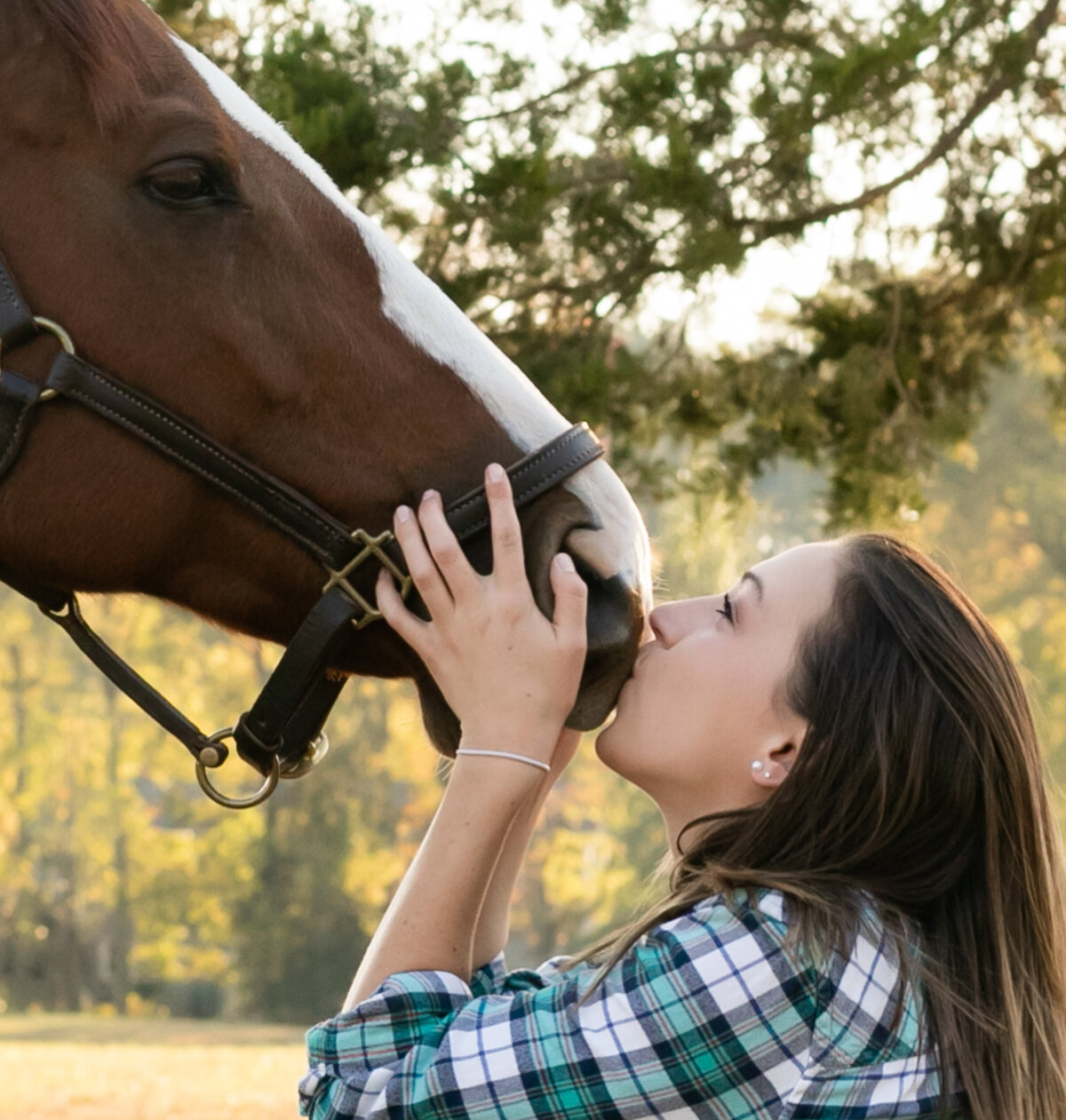 young girl kissing horse