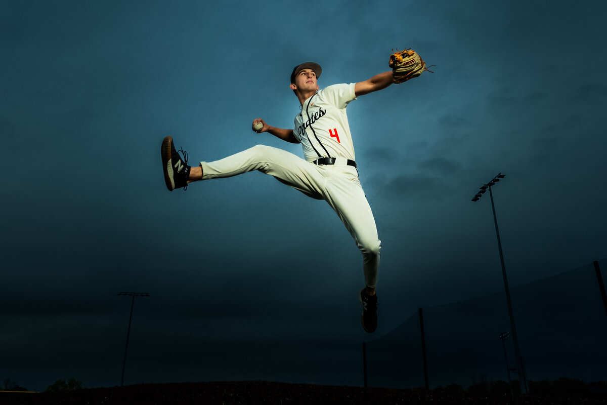 Unique senior portraits in Kansas City for high school baseball players who want bold, athletic images