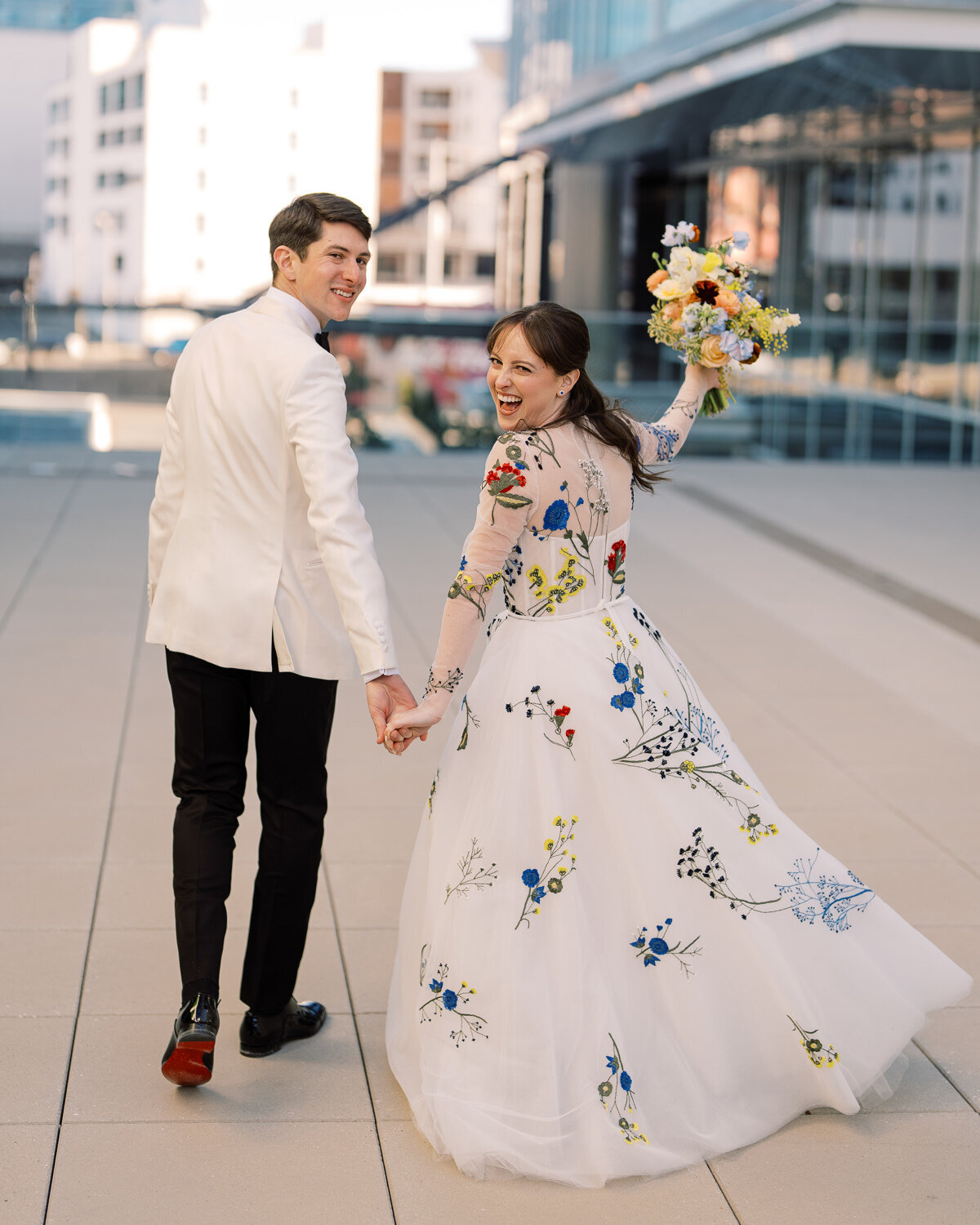 Monique Lhuillier colorful flower dress