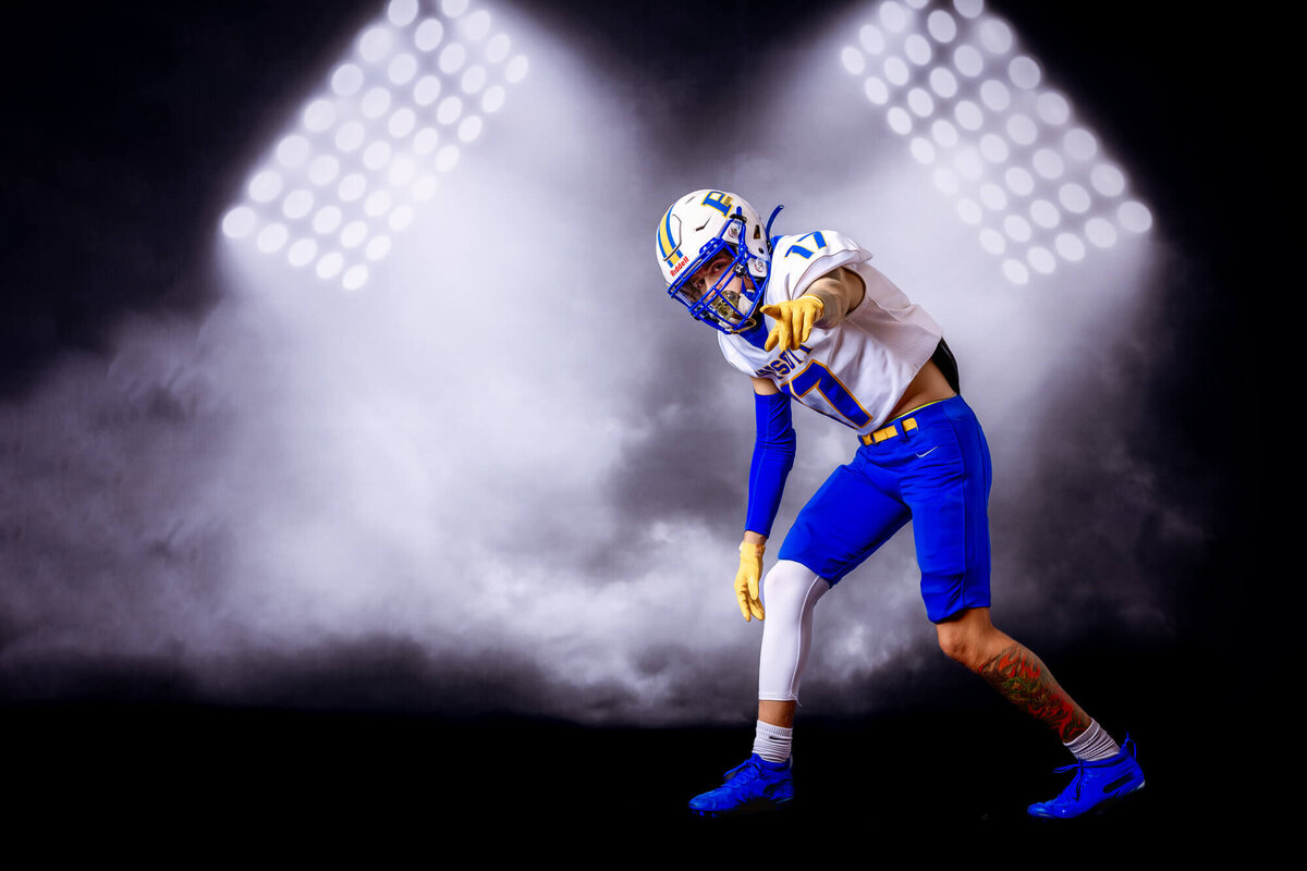 Prescott kids photographer Melissa Byrne takes sports portrait of Prescott High School football player