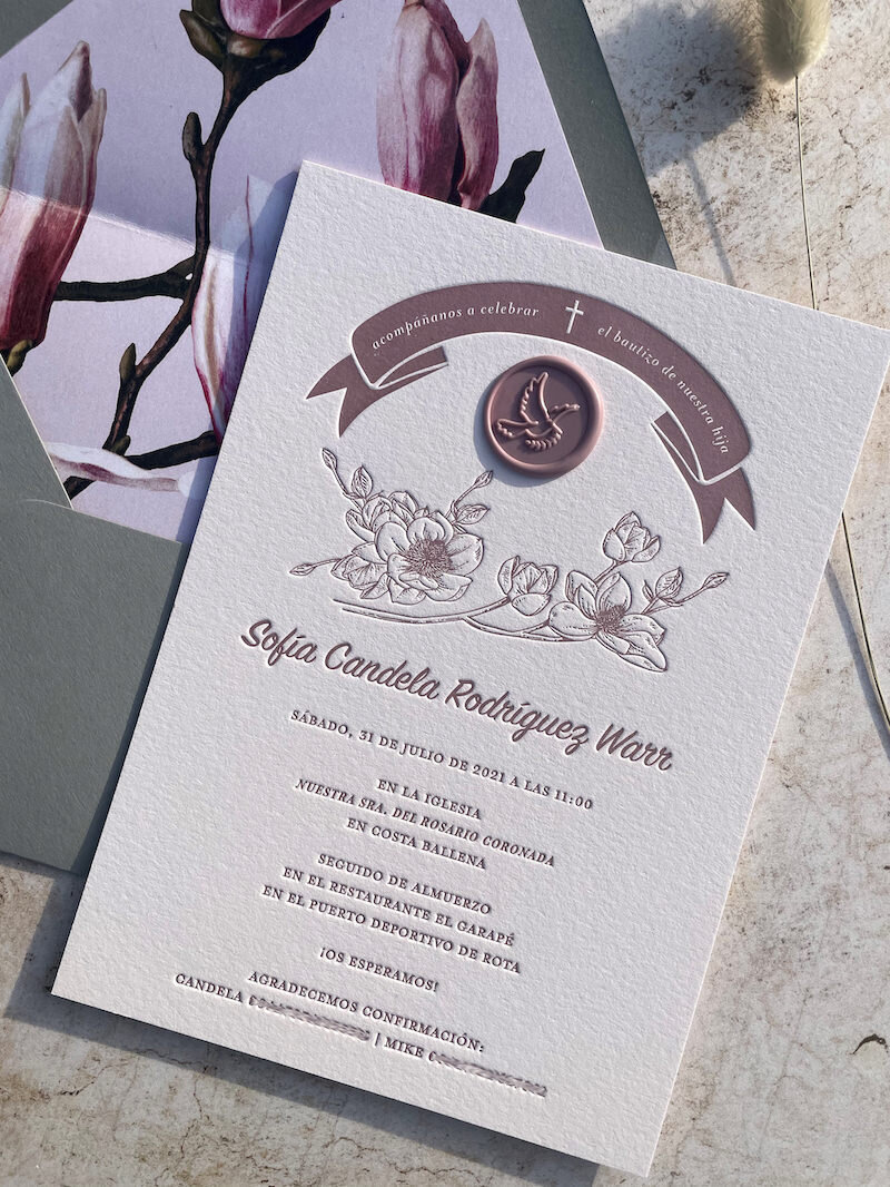 pink-magnolia-baptism-invitation-wax-seal-letterpress-bodega-press