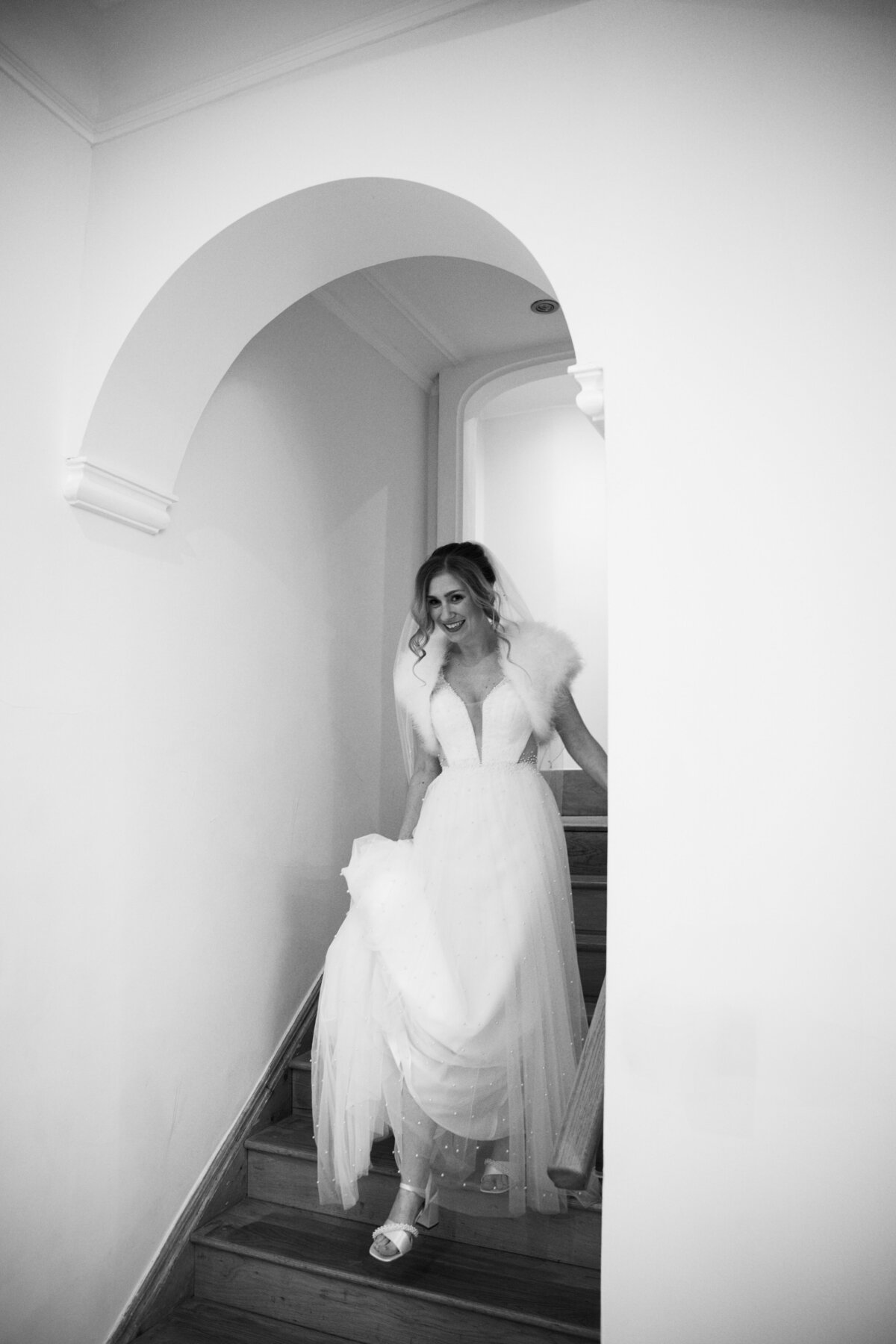 Bride walking to ceremony after getting her hair and makeup done - wedding hair stylist Buckinghamshire