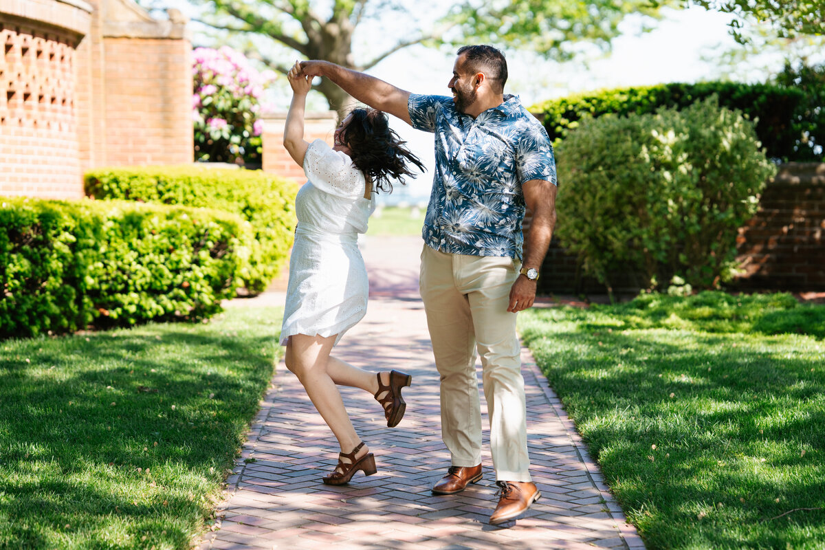 Natural light engagement portrait at Lynch Park’s rose garden in Beverly, Massachusetts