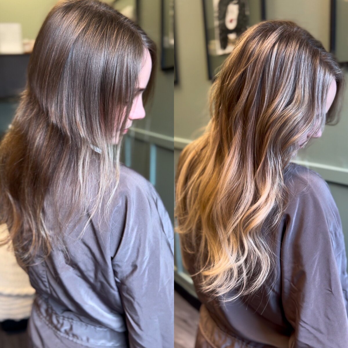 before and after of Jacqueline Redd Roberson's best blonde hand tied extensions in Madison, MS