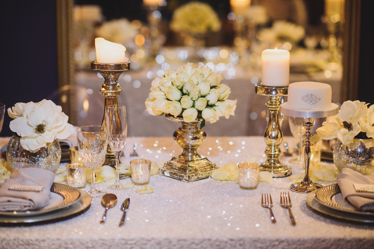 Lux gold and white wedding tablescape inspiration