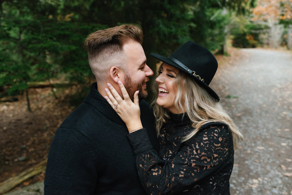 Joyful couple looking into each other's eyes.