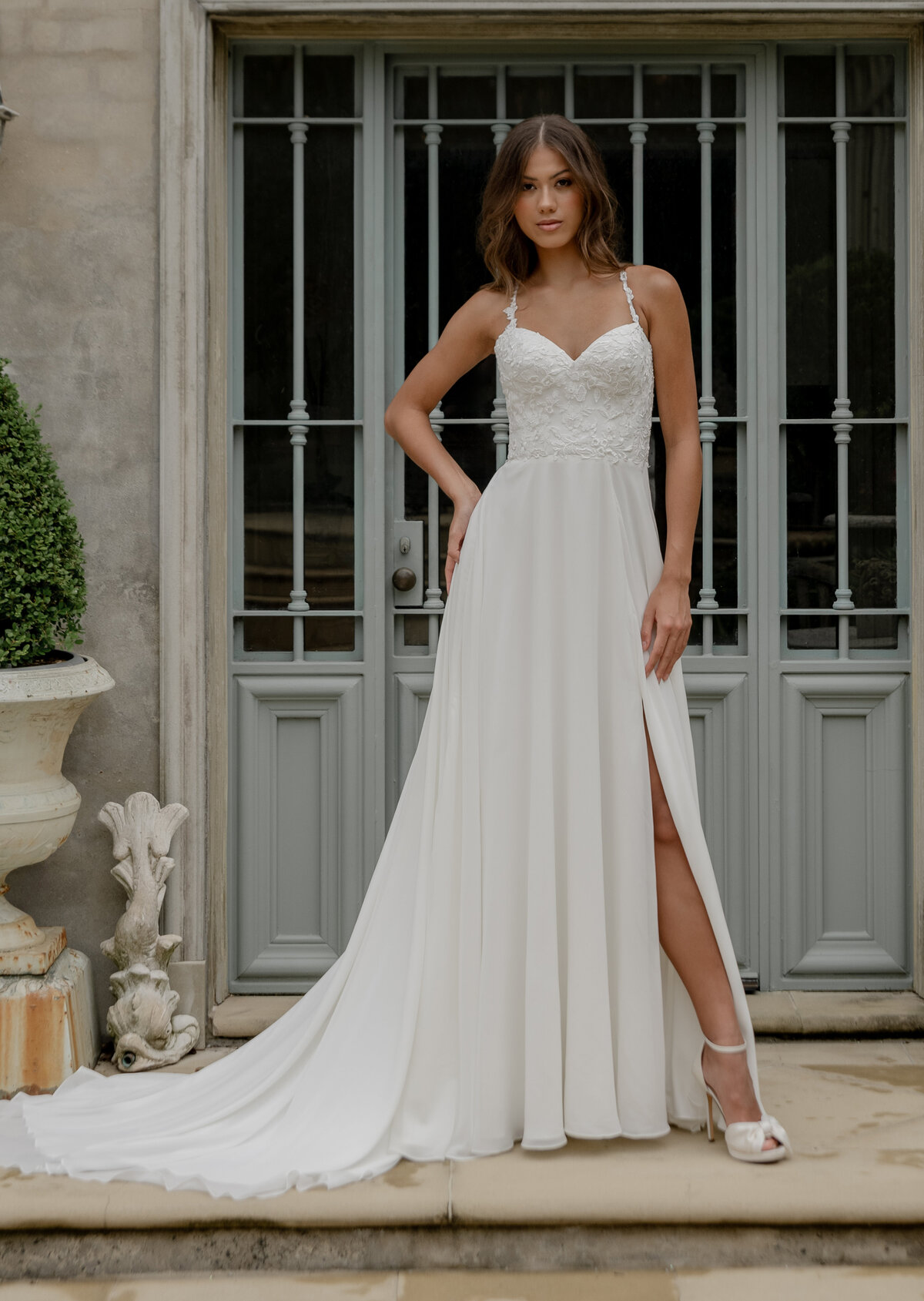 Wedding dress with high slit