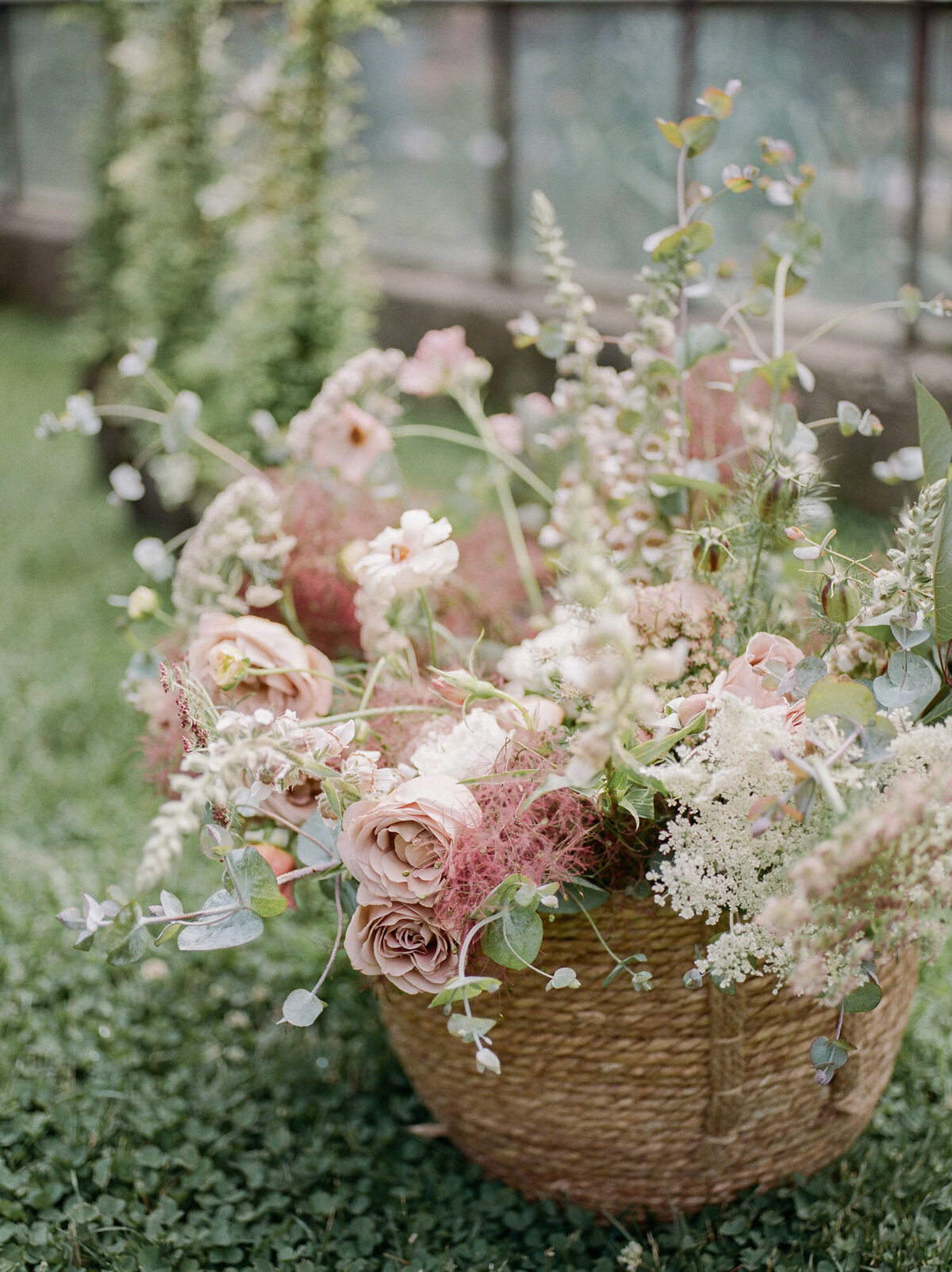 whimsical spring wedding flowers at Glass House Community wedding venue in Michigan