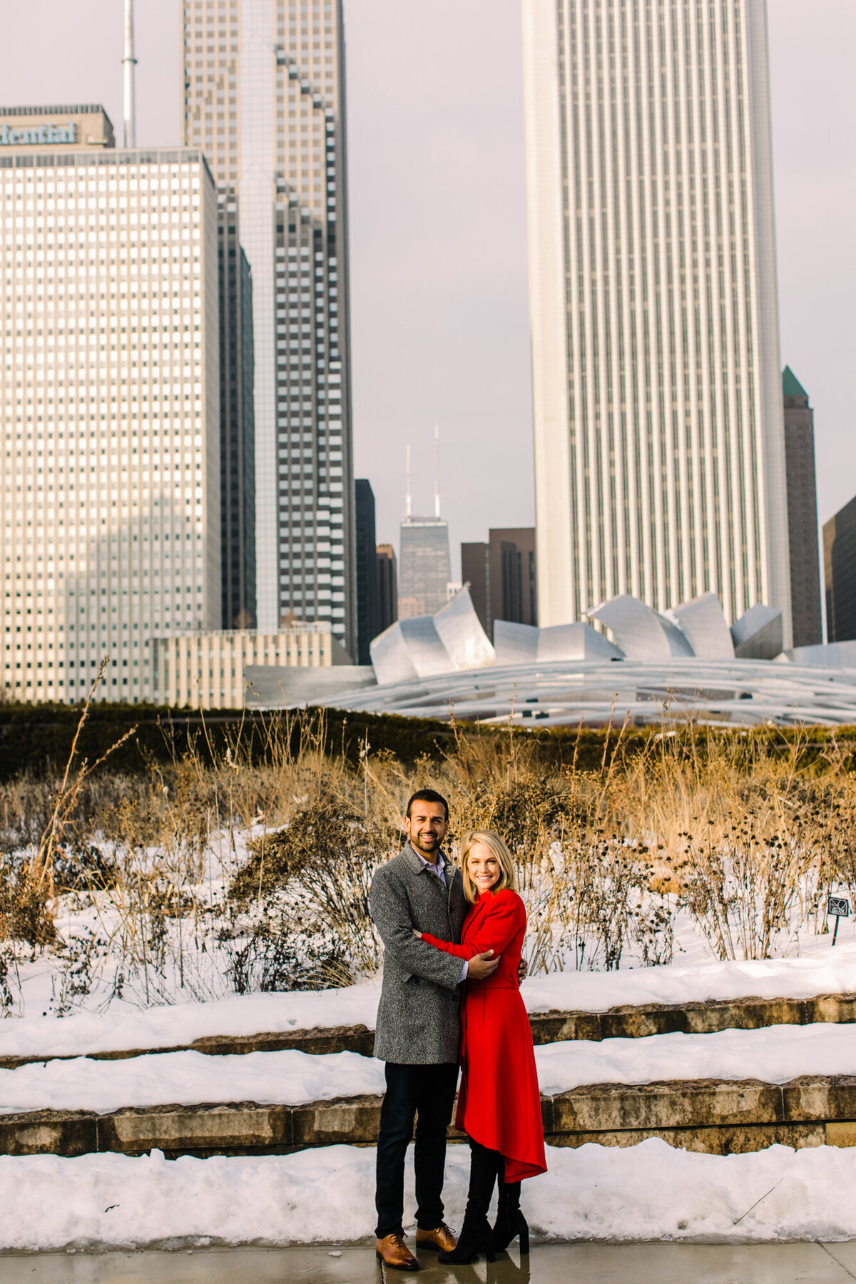 Winter engagement photo in Chicago's Millennium Park