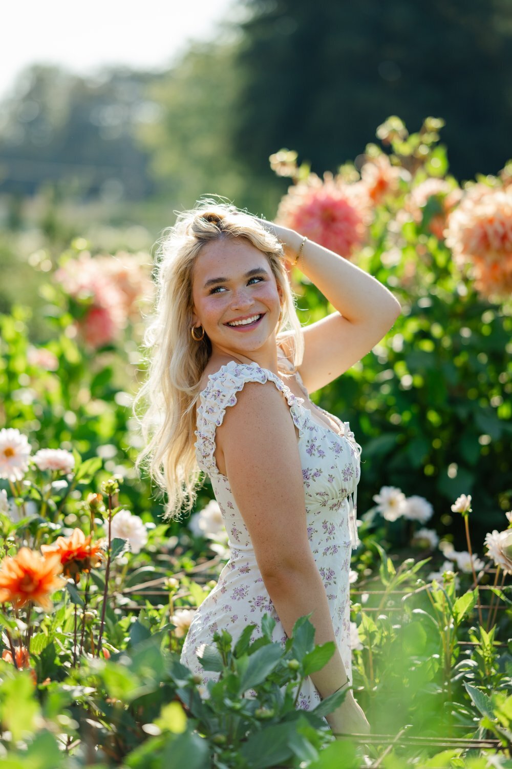 flower farm high school senior girl in sunshine