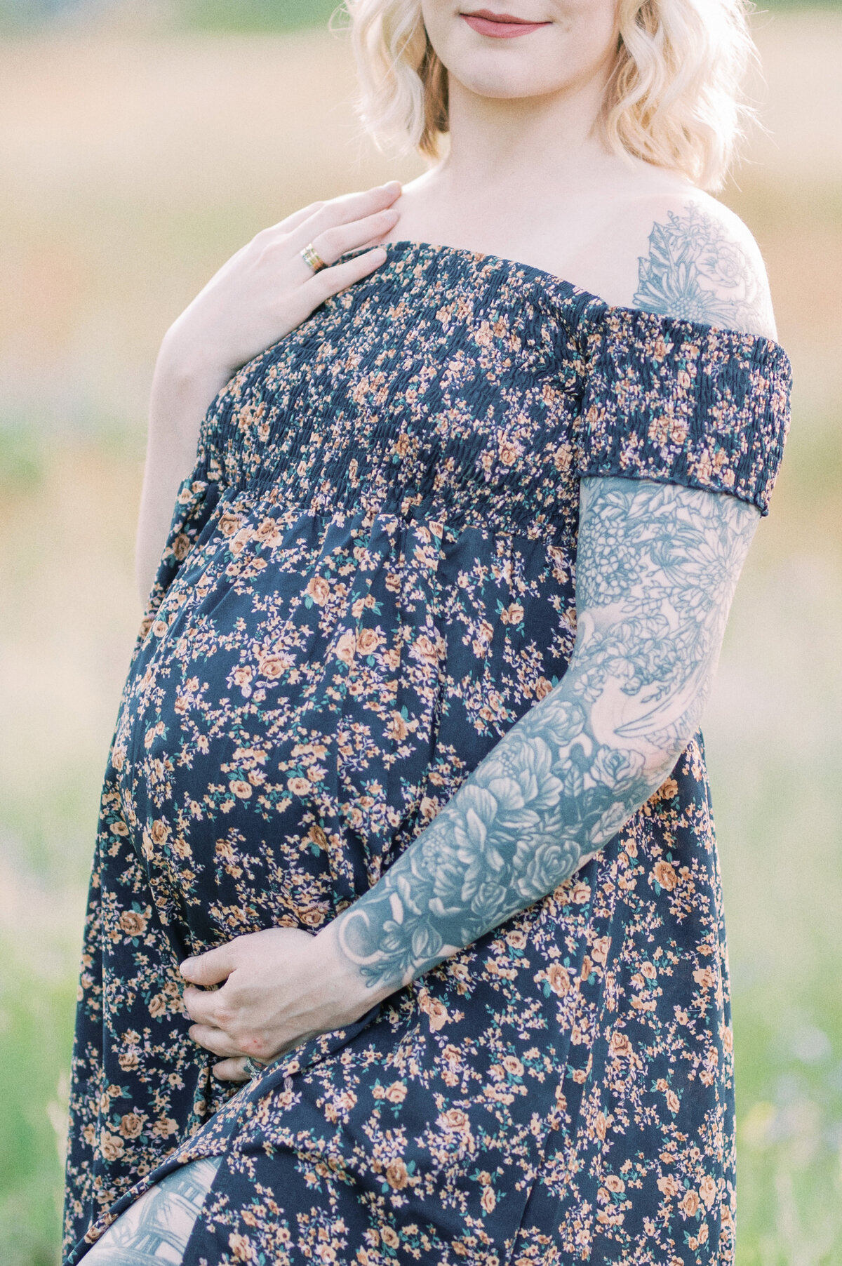 Maternity in dark floral dress with son-1-3