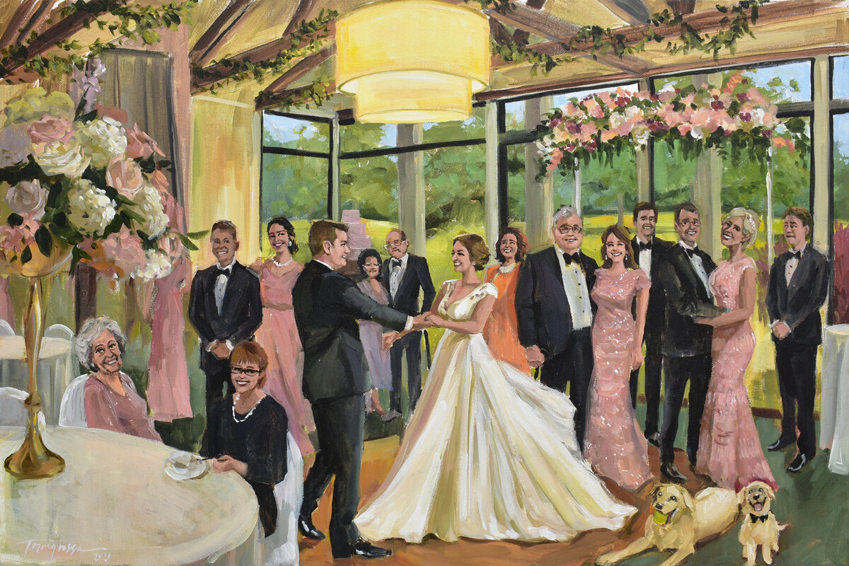 live wedding painting of reception at Beau Chêne Country Club Wedding