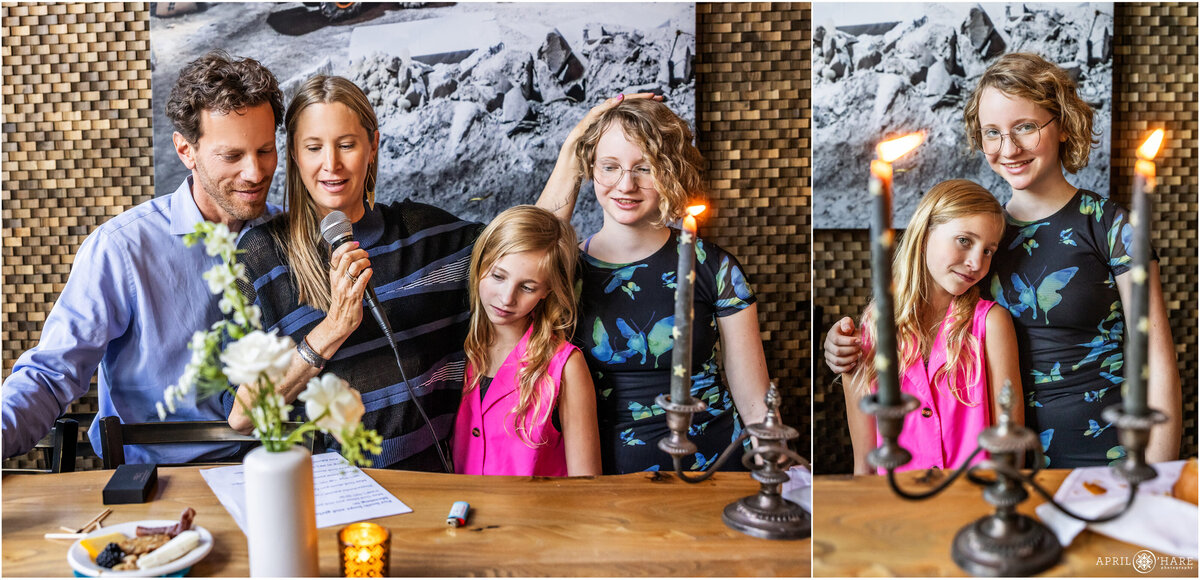 Family Together for Lighting Candles at Bat Mitzvah in Colorado