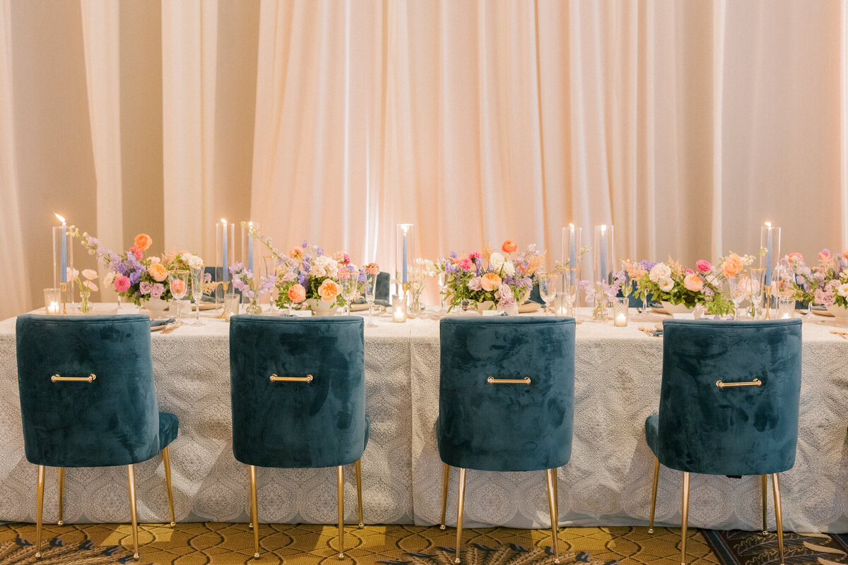 A luxurious wedding reception at The Peninsula Chicago with floral design by Life in Bloom.