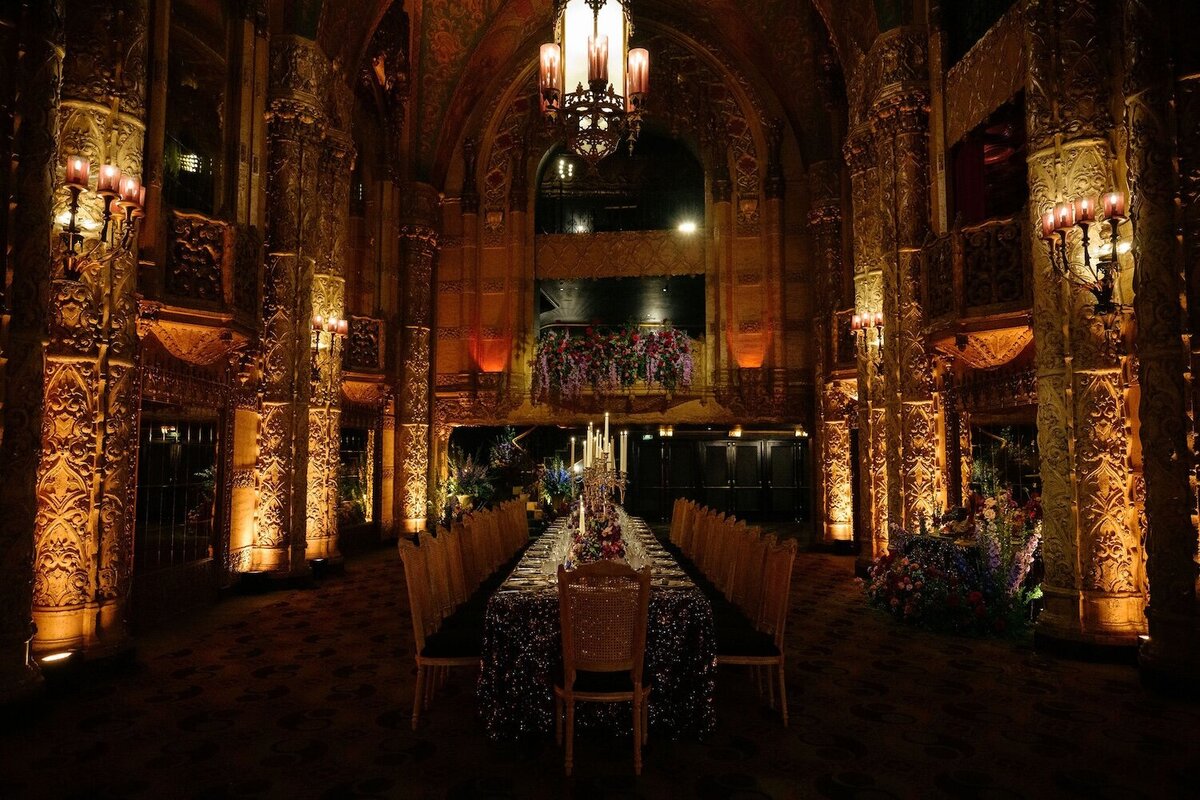 Luxury Wedding Reception in the Grand Lobby of The United Theater on Broadway in downtown Los Angeles. 