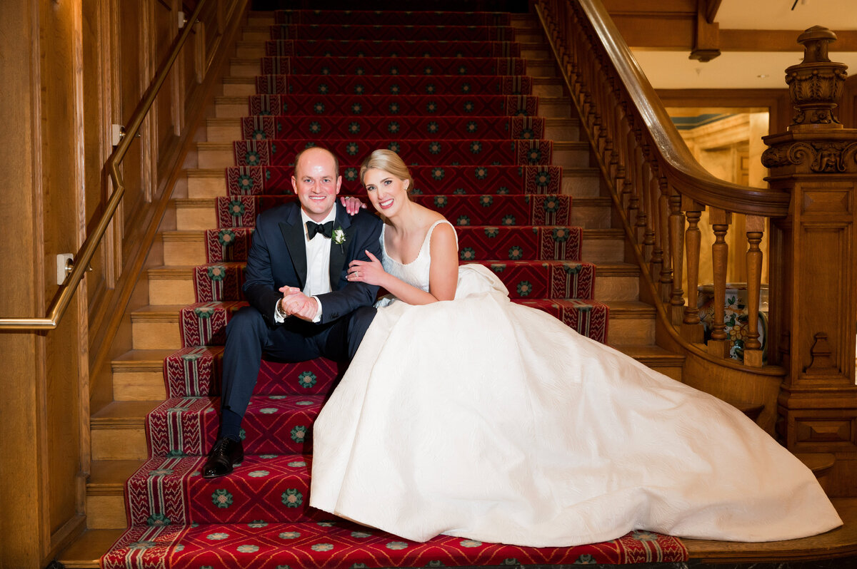 wedding pictures on the staircase at duquesne club