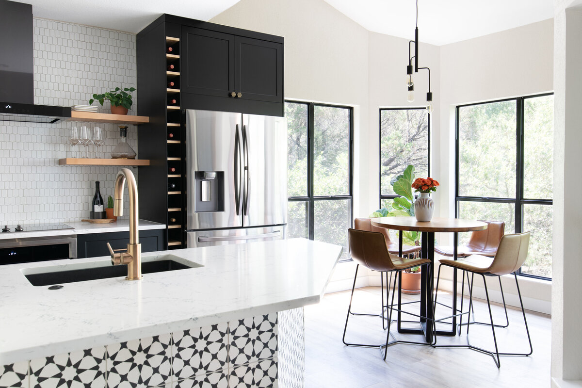 hello-home-austin-modern-black-and-white-kichen-remodel-wine-storage-open-shelves-black-cabinets-patterned-wall-tile-23