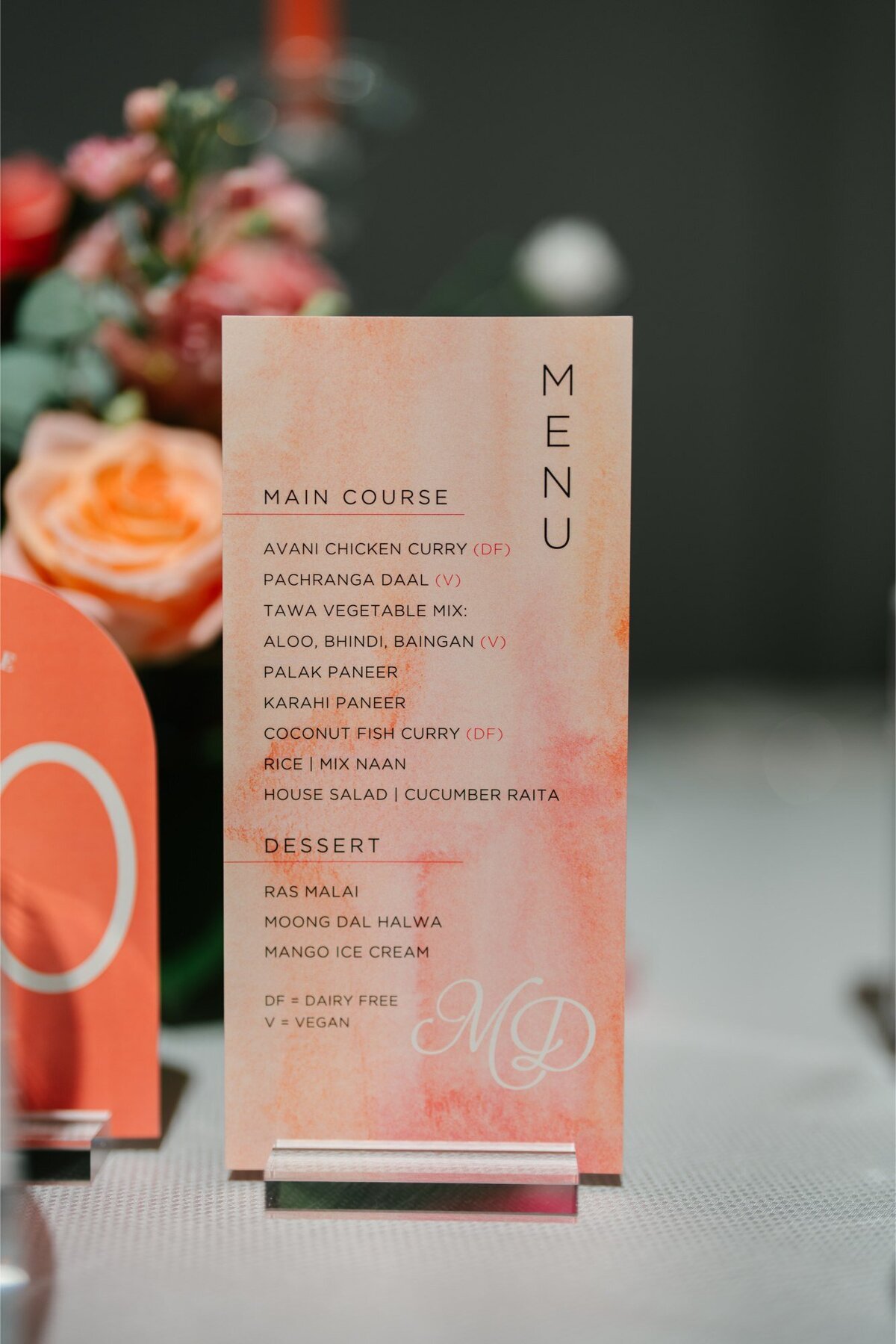 Peach Menu+Table Number M+D G Designers 4