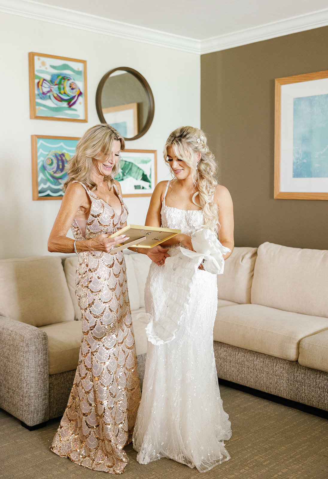 A special mother-daughter moment during wedding preparations at Cheeca Lodge.