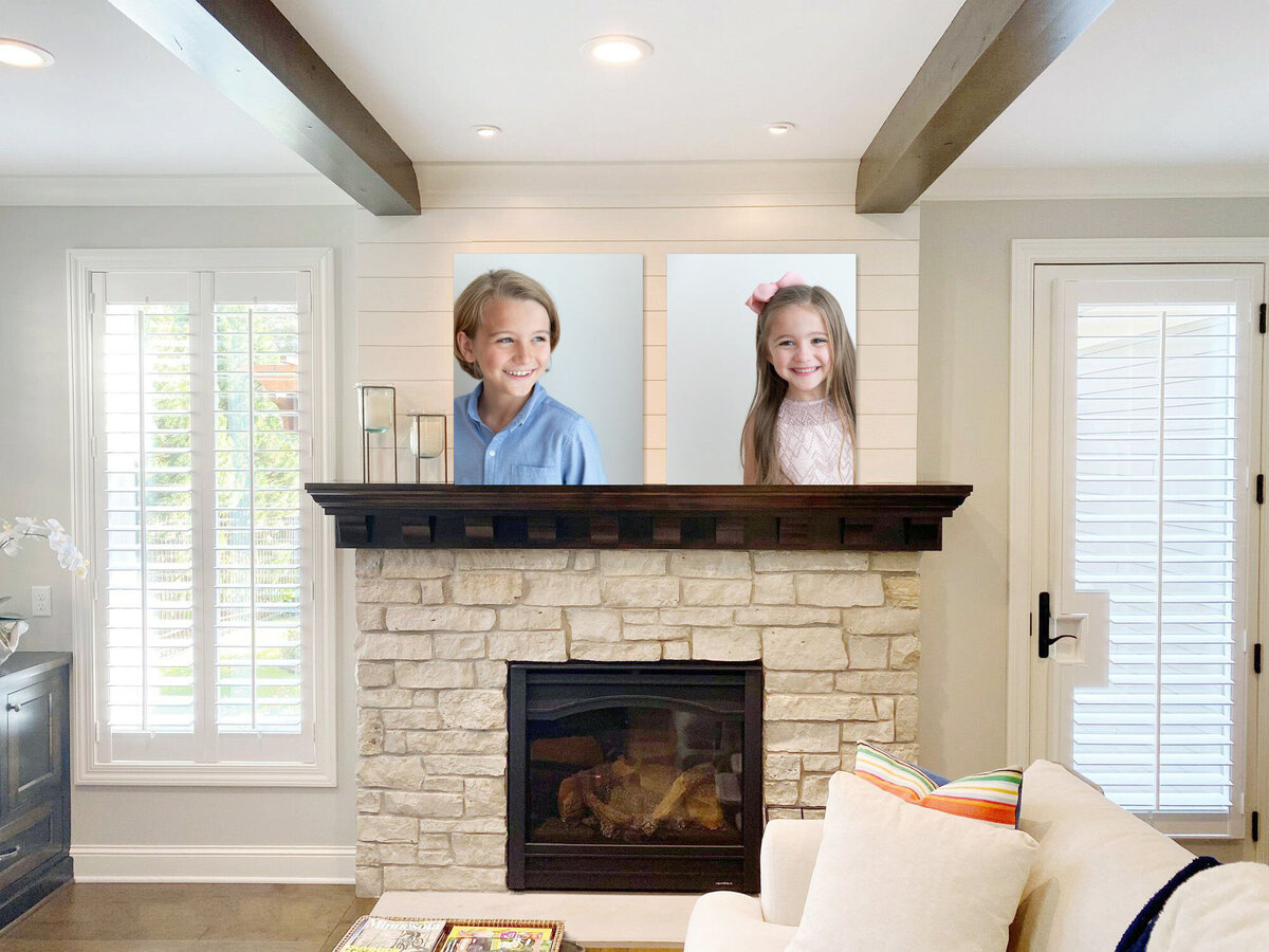 kids-portraits-above-fireplace