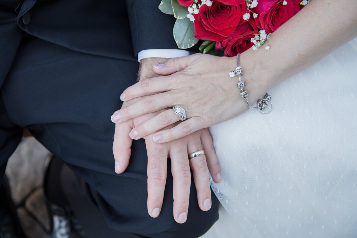 Bride and groom's hands and rings