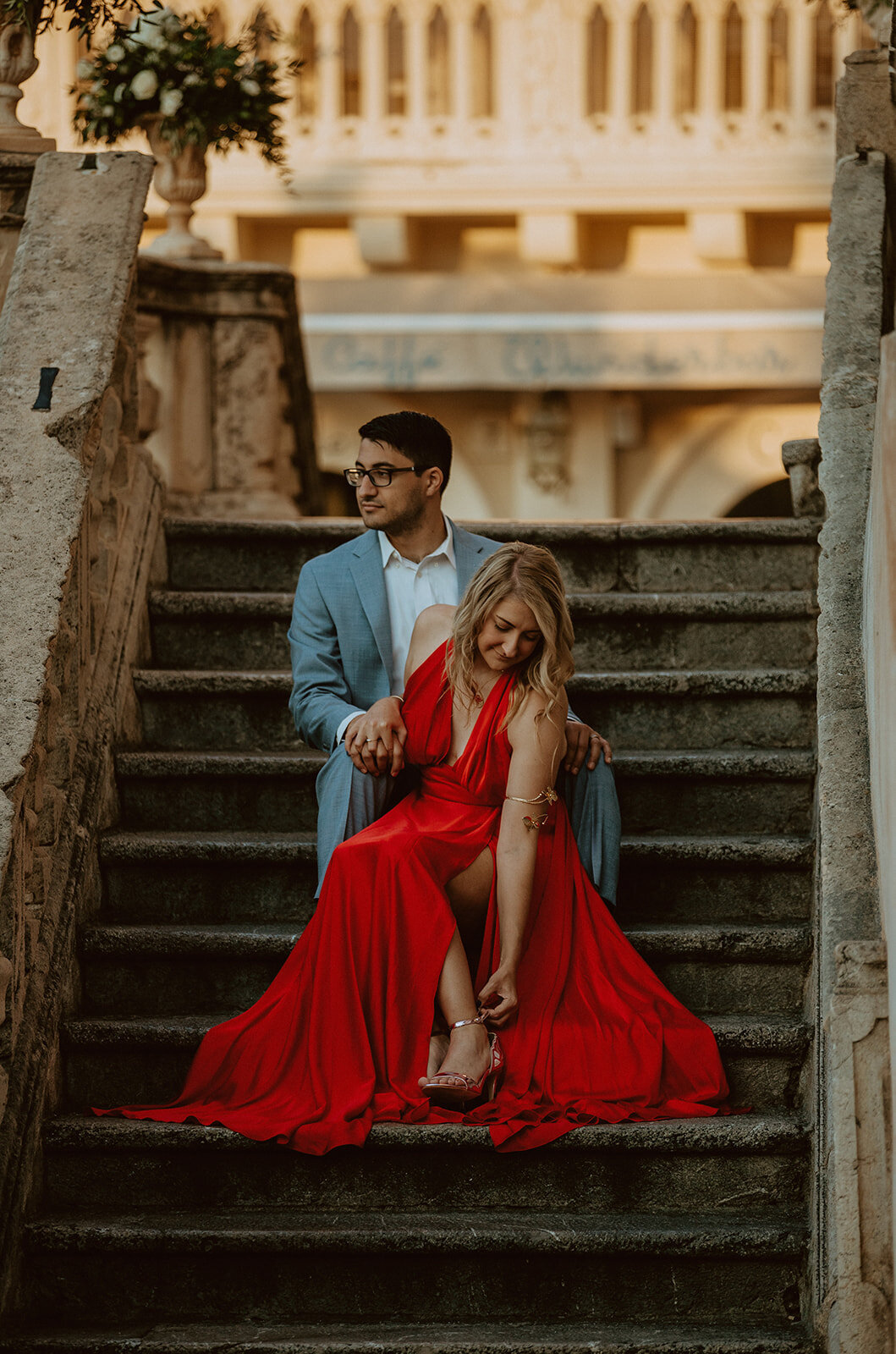 taormina engaged couple wearing red dress