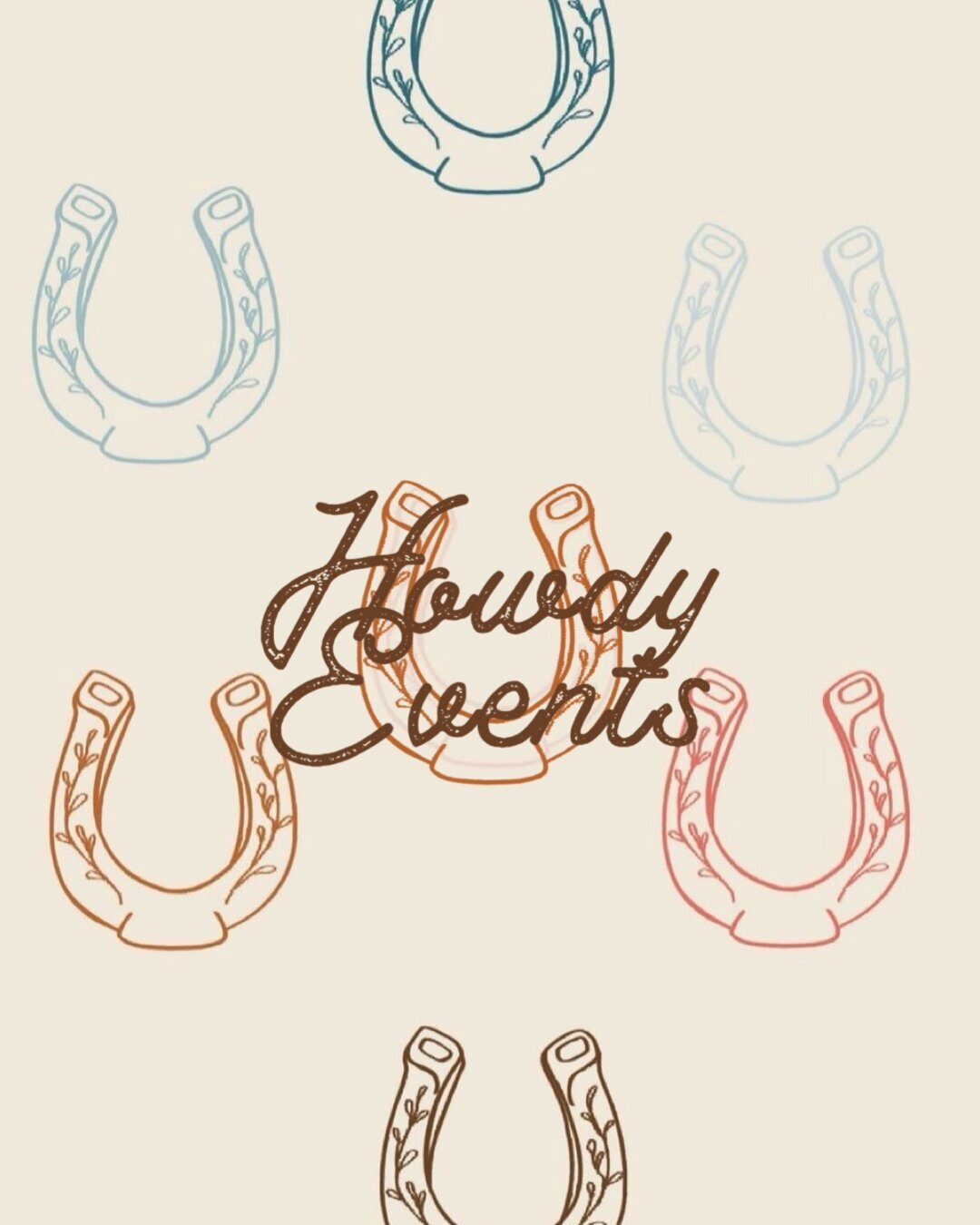 Colored horseshoes overlaid with western logo for a Montana event company representing full service design and calligraphy by Life in Letters.