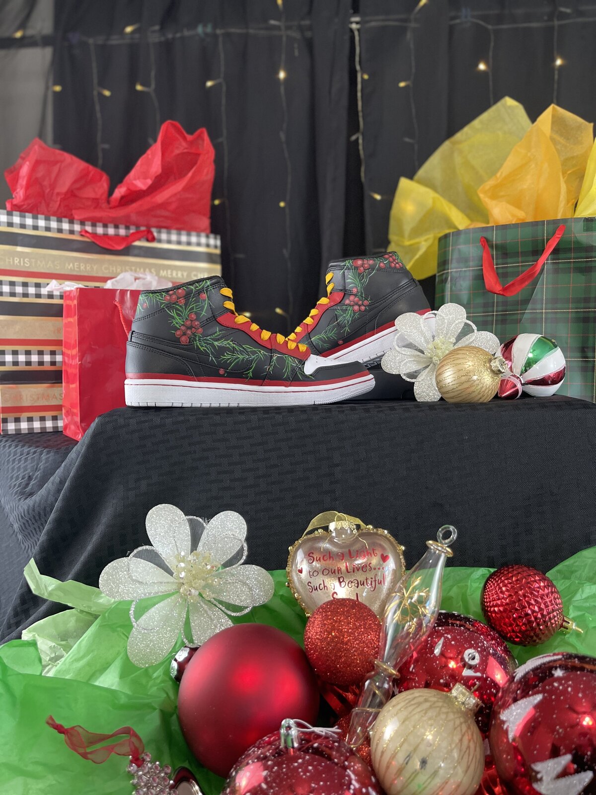Nike High tops custom painted in a Christmas theme
