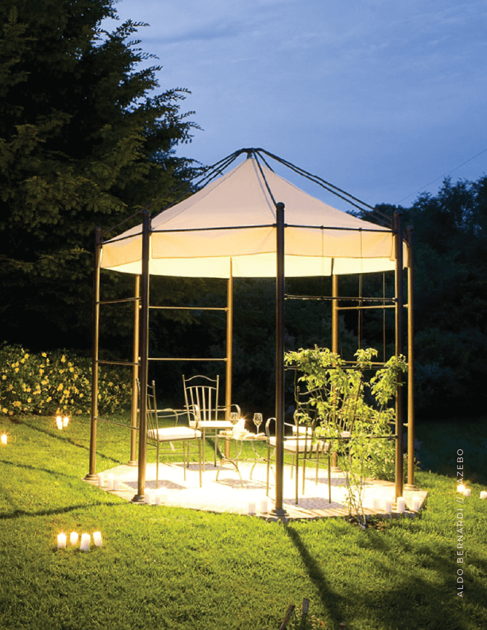 Fire Lighting_Aldo Bernardi_Gazebo_ Brass_Landscape Lighting Systems